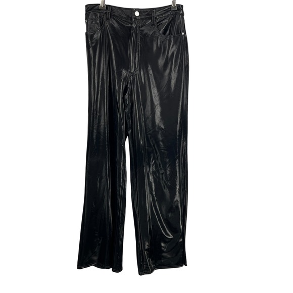WeWoreWhat Black Faux Leather Pants Size 29 High Rise Wide Leg Shiny - Picture 1 of 6